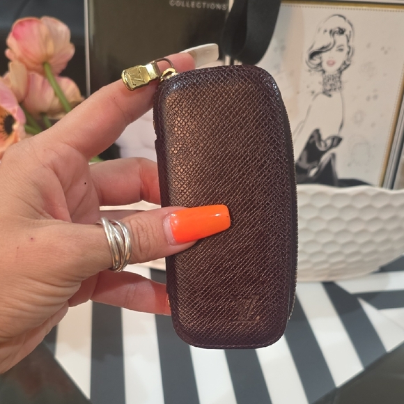 Louis Vuitton Textured Brown Key Pouch with Gold Accent